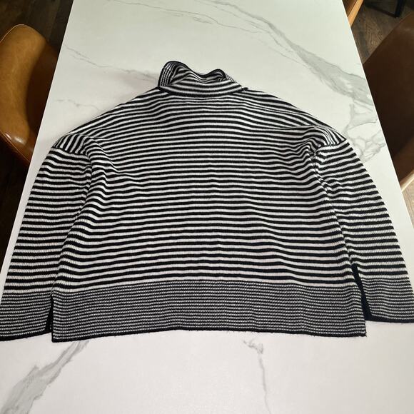 Alice + Olivia Base Cowl Neck Boxy Sweater Sz L Wool Angora Black Ivory Stripes - Picture 9 of 10
